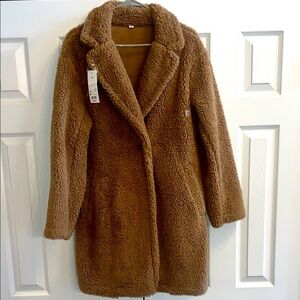 Uniqlo Brown Teddy Coat, Size Medium, NWT